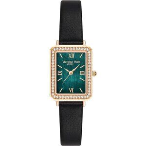 VICTORIA HYDE Womens Elegant Watch Green Mother of Pearl Dial Black Leather Band